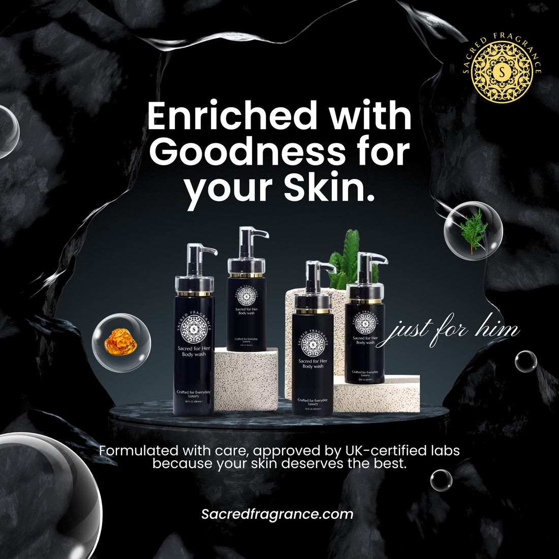 Sacred Fragrance oud body wash used as the first step in a fragrance layering routine