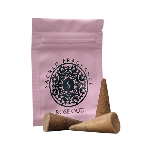 Rose Oud Incense Cones x 3 in a Pack by Sacred Fragrance
