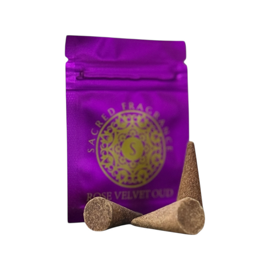 Rose Velvet Oud Incense Cones x 3 in a Pack by Sacred Fragrance