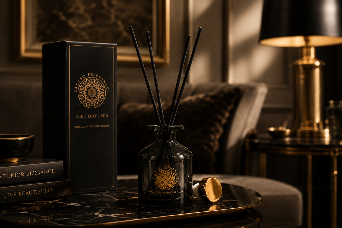 Sacred Fragrance Reed Diffuser in an interior